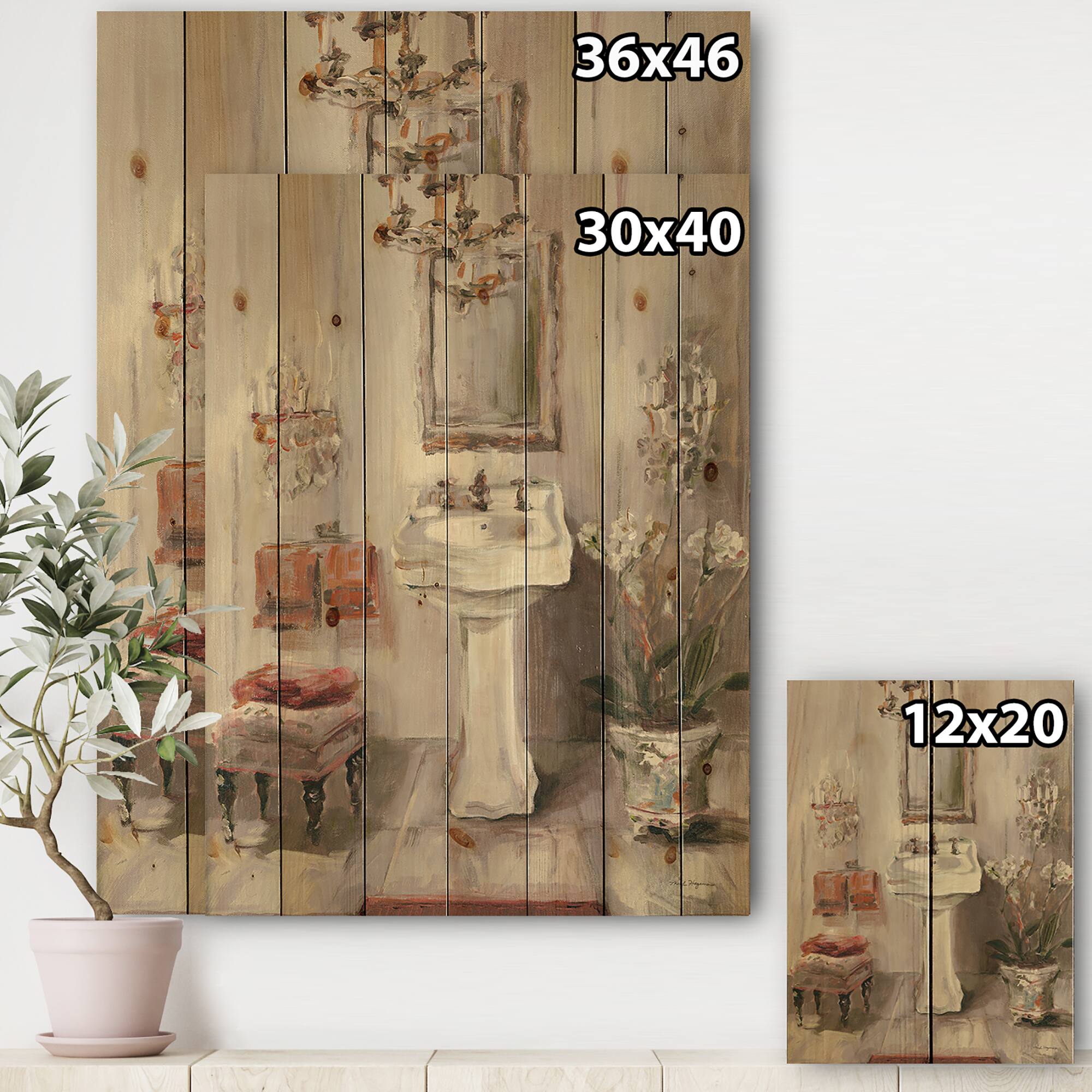 Designart - French Bath La baignoire I - Traditional Bathroom Print on Natural Pine Wood